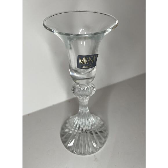 Mikasa The Ritz Crystal Candle Holder Clear Glass Fluted Ribbed 6.25” - Picture 2 of 4